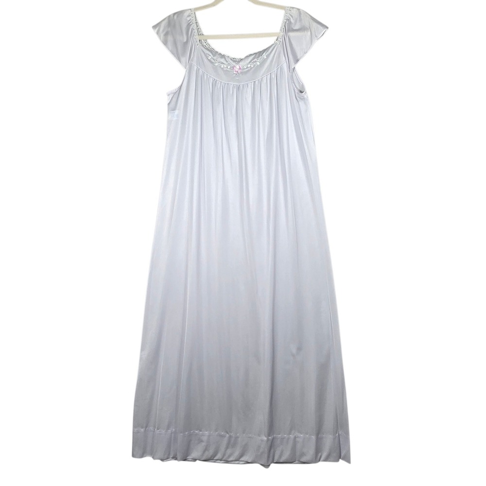 Vtg Katz Nightgown Small Lavender Purple Floral Embroidered Flutter Maxi 80s